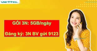 Đăng ký gói cước 3N Viettel ưu đãi 5GB mỗi ngày- gọi thả ga sử dụng trong 3 ngày