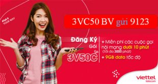 Cách đăng ký gói cước 3V50C Viettel ưu đãi trọn gói 3 tháng gọi thả ga