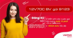 Đăng ký gói cước 12V70C Viettel thoải mái gọi thoại- lướt web cả năm