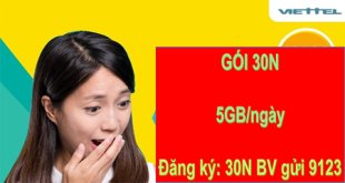 Đăng ký gói cước 30N Viettel ưu đãi 5GB/ngày sử dụng trong 30 ngày