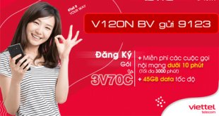 Đăng ký gói cước 3V70C Viettel nhận ưu đãi phút gọi và data sử dụng trong 90 ngày