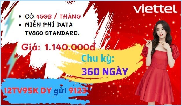 Đăng ký gói cước 12TV95K Viettel thả ga truy cập mạng liên tục 1 năm