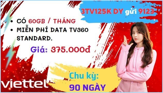Đăng ký gói cước 3TV125K Viettel nhận ưu đãi 180GB kèm tiện ích giải trí liên tục 3 tháng