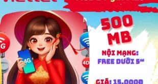 Gói cước V15B Viettel: Có 500MB data, free thoại nội mạng liên tục 15 ngày