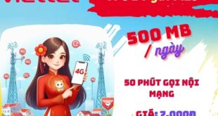 Gói cước V7C Viettel: có 500MB, 50 phút nội mạng, dùng 1 ngày