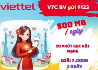 Gói cước V7C Viettel: có 500MB, 50 phút nội mạng, dùng 1 ngày