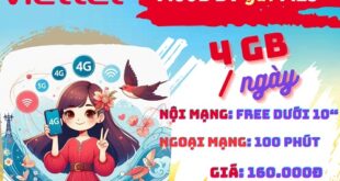 Gói cước V160B Viettel: Có ngay 4GB mỗi ngày, gọi thả ga
