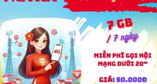 Đăng ký gói cước V50K Viettel: Có 7GB, gọi nội mạng 1 tuần, giá 50.000đ