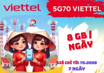 Gói cước 5G70 Viettel nhận ưu đãi 8GB data mỗi ngày, suốt 1 tuần